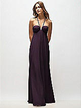Rear View Thumbnail - Aubergine Empire Waist Chiffon Halter Maxi Dress with Convertible Spaghetti Straps