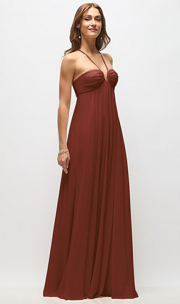 Front View - Auburn Moon Empire Waist Chiffon Halter Maxi Dress with Convertible Spaghetti Straps