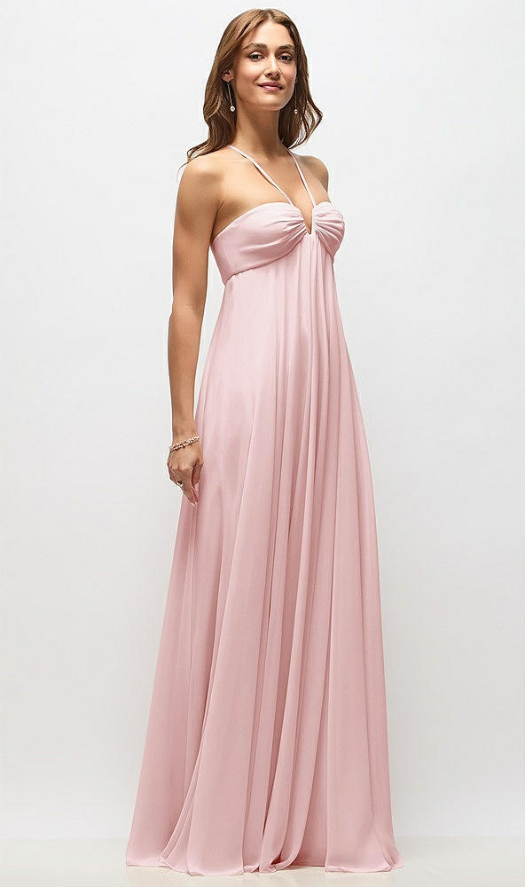 Front View - Ballet Pink Empire Waist Chiffon Halter Maxi Dress with Convertible Spaghetti Straps