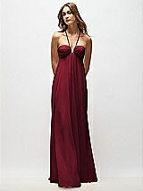 Rear View Thumbnail - Burgundy Empire Waist Chiffon Halter Maxi Dress with Convertible Spaghetti Straps