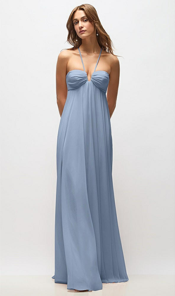 Back View - Cloudy Empire Waist Chiffon Halter Maxi Dress with Convertible Spaghetti Straps
