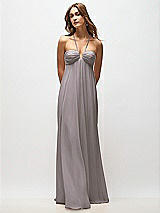 Rear View Thumbnail - Cashmere Gray Empire Waist Chiffon Halter Maxi Dress with Convertible Spaghetti Straps