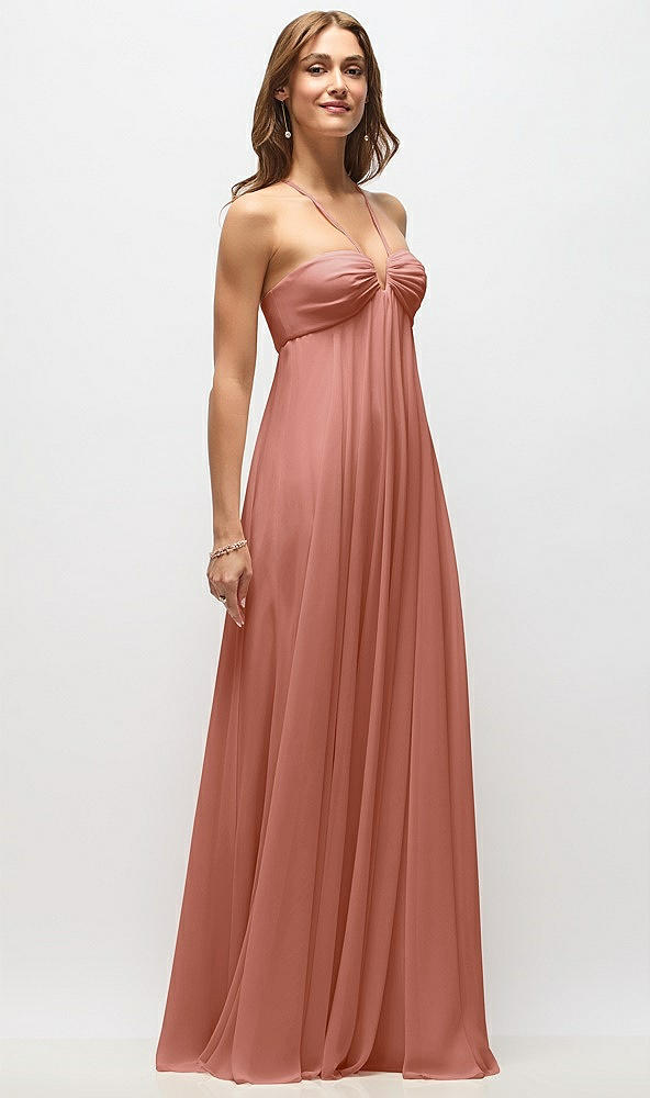 Front View - Desert Rose Empire Waist Chiffon Halter Maxi Dress with Convertible Spaghetti Straps