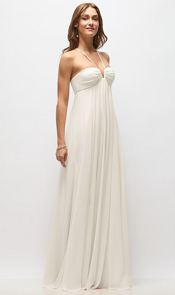 Front View - Ivory Empire Waist Chiffon Halter Maxi Dress with Convertible Spaghetti Straps