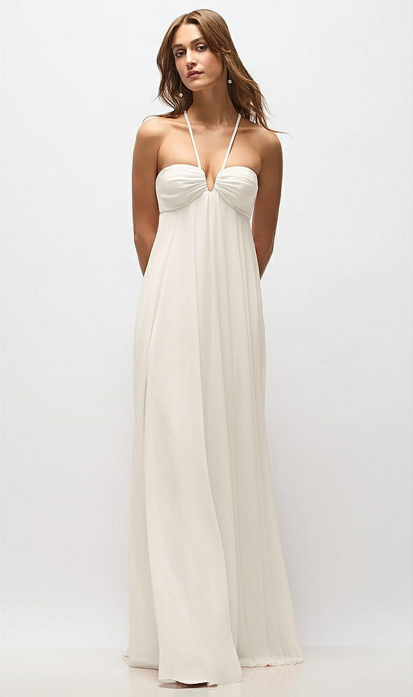Back View - Ivory Empire Waist Chiffon Halter Maxi Dress with Convertible Spaghetti Straps