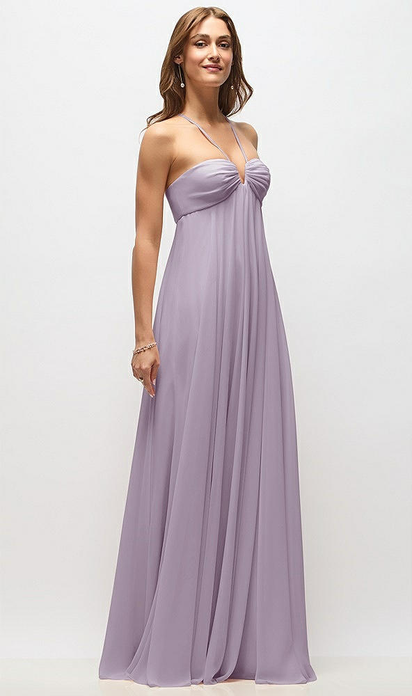 Front View - Lilac Haze Empire Waist Chiffon Halter Maxi Dress with Convertible Spaghetti Straps