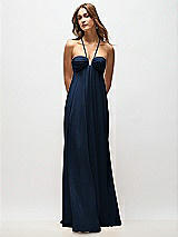 Rear View Thumbnail - Midnight Navy Empire Waist Chiffon Halter Maxi Dress with Convertible Spaghetti Straps