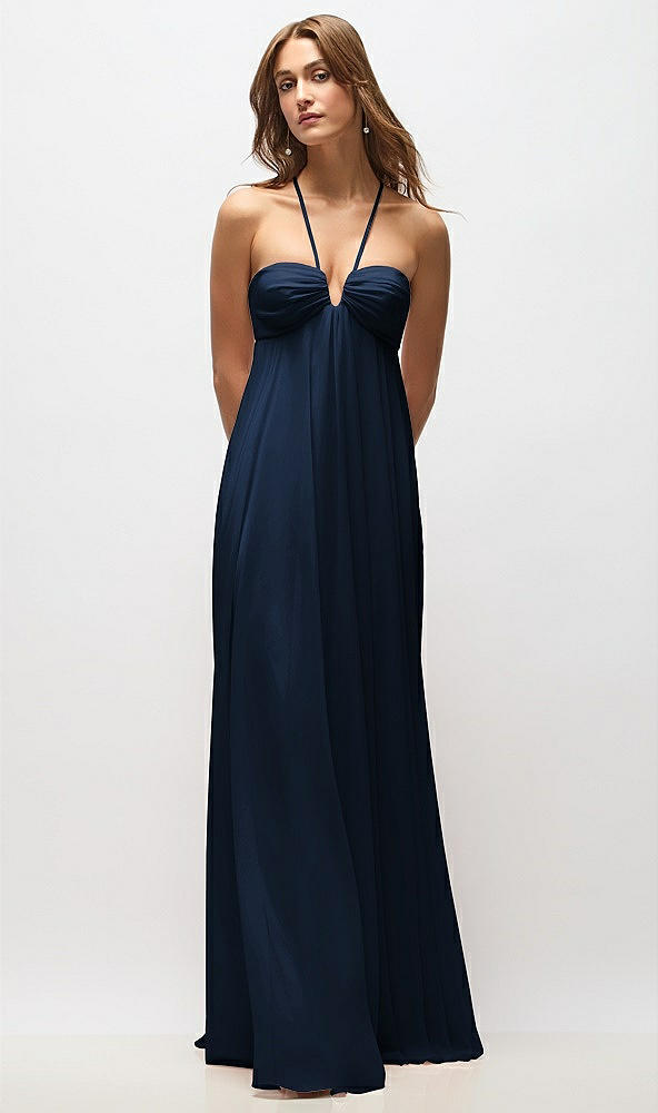 Back View - Midnight Navy Empire Waist Chiffon Halter Maxi Dress with Convertible Spaghetti Straps