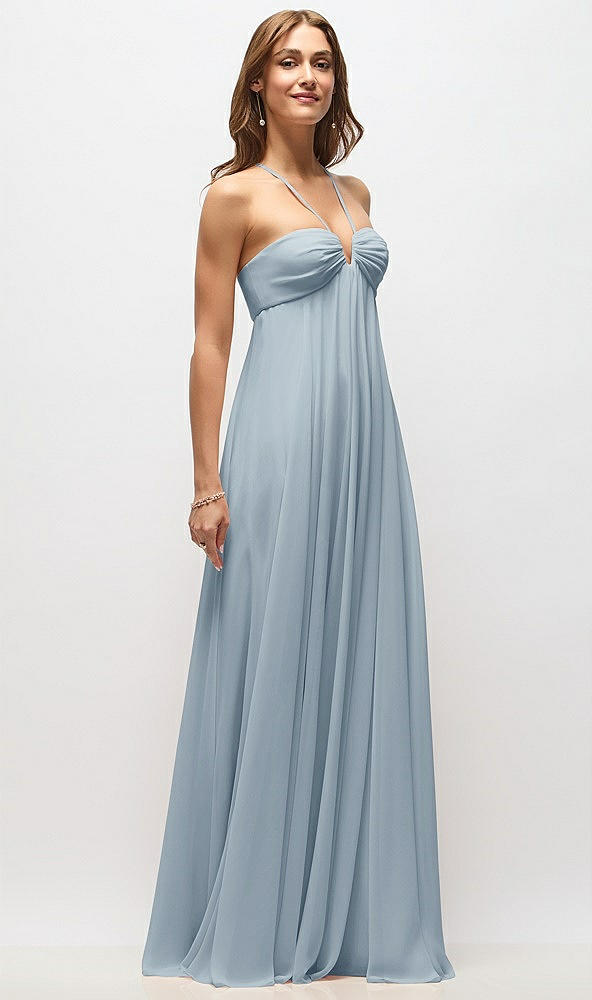 Front View - Mist Empire Waist Chiffon Halter Maxi Dress with Convertible Spaghetti Straps