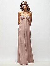 Rear View Thumbnail - Neu Nude Empire Waist Chiffon Halter Maxi Dress with Convertible Spaghetti Straps