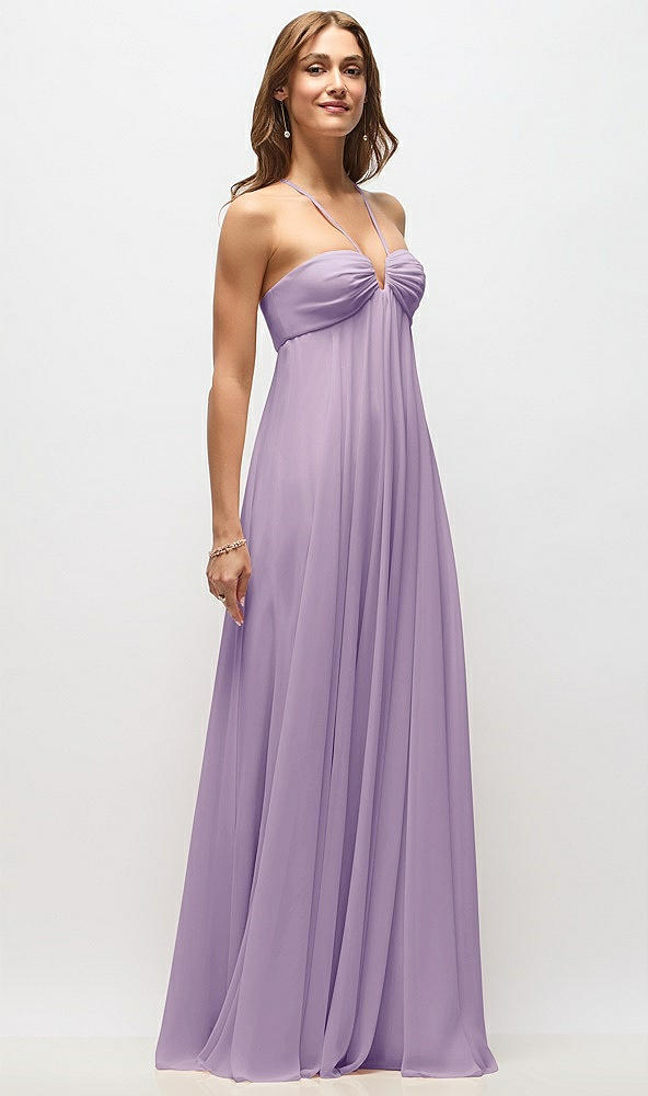 Front View - Pale Purple Empire Waist Chiffon Halter Maxi Dress with Convertible Spaghetti Straps