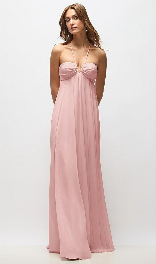 Back View - Rose Empire Waist Chiffon Halter Maxi Dress with Convertible Spaghetti Straps