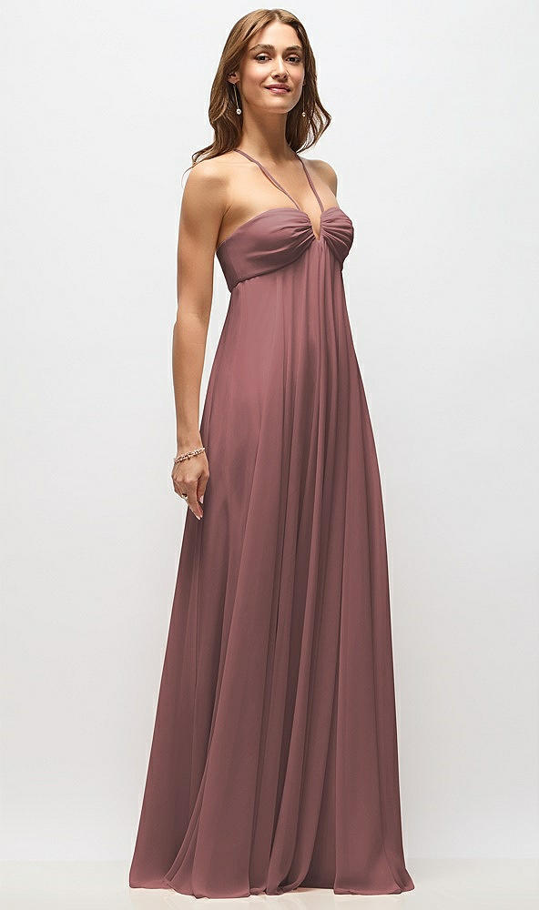 Front View - Rosewood Empire Waist Chiffon Halter Maxi Dress with Convertible Spaghetti Straps