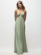 Rear View Thumbnail - Sage Empire Waist Chiffon Halter Maxi Dress with Convertible Spaghetti Straps