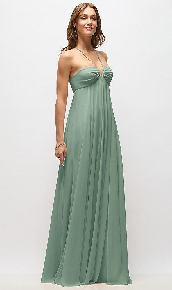 Front View - Seagrass Empire Waist Chiffon Halter Maxi Dress with Convertible Spaghetti Straps