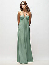 Rear View Thumbnail - Seagrass Empire Waist Chiffon Halter Maxi Dress with Convertible Spaghetti Straps