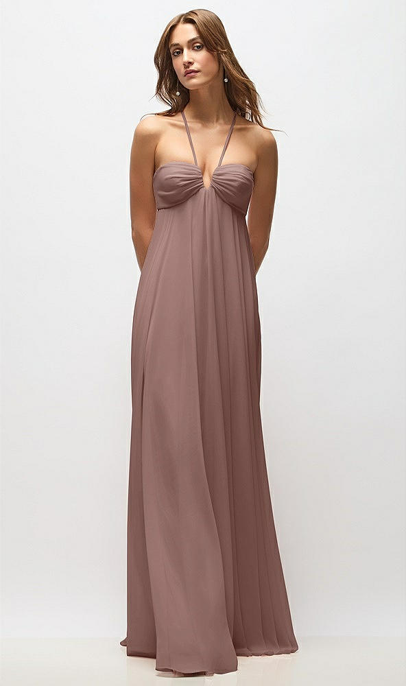 Back View - Sienna Empire Waist Chiffon Halter Maxi Dress with Convertible Spaghetti Straps