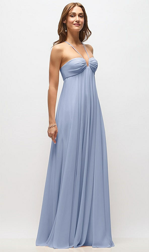 Front View - Sky Blue Empire Waist Chiffon Halter Maxi Dress with Convertible Spaghetti Straps