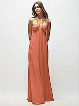 Rear View Thumbnail - Terracotta Copper Empire Waist Chiffon Halter Maxi Dress with Convertible Spaghetti Straps