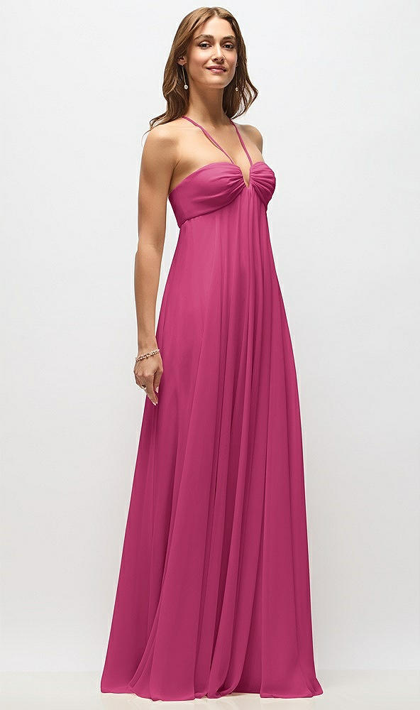 Front View - Tea Rose Empire Waist Chiffon Halter Maxi Dress with Convertible Spaghetti Straps