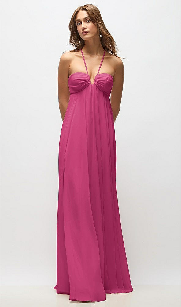 Back View - Tea Rose Empire Waist Chiffon Halter Maxi Dress with Convertible Spaghetti Straps