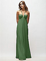 Rear View Thumbnail - Vineyard Green Empire Waist Chiffon Halter Maxi Dress with Convertible Spaghetti Straps