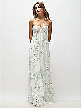 Front View Thumbnail - Bleu Garden Empire Waist Floral Chiffon Halter Maxi Dress with Convertible Spaghetti Straps