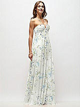 Side View Thumbnail - Bleu Garden Empire Waist Floral Chiffon Halter Maxi Dress with Convertible Spaghetti Straps