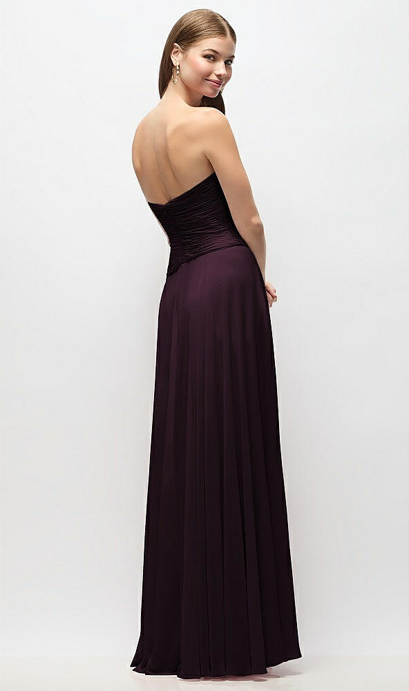 Back View - Deep Plum Strapless Chiffon Maxi Dress with Asymmetrical Ruched Drop Waist