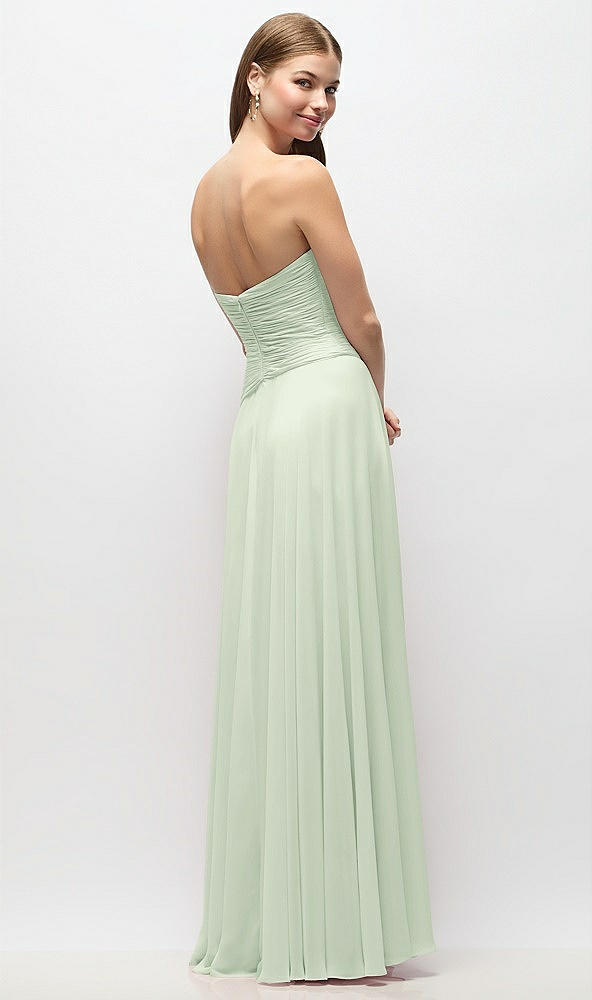 Back View - Mint Green Strapless Chiffon Maxi Dress with Asymmetrical Ruched Drop Waist