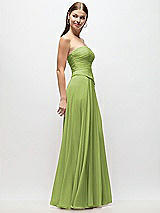 Side View Thumbnail - Mojito Strapless Chiffon Maxi Dress with Asymmetrical Ruched Drop Waist