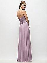 Rear View Thumbnail - Suede Rose Strapless Chiffon Maxi Dress with Asymmetrical Ruched Drop Waist