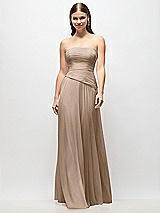 Front View Thumbnail - Topaz Strapless Chiffon Maxi Dress with Asymmetrical Ruched Drop Waist