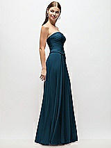 Side View Thumbnail - Atlantic Blue Strapless Chiffon Maxi Dress with Asymmetrical Ruched Drop Waist