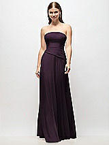 Front View Thumbnail - Aubergine Strapless Chiffon Maxi Dress with Asymmetrical Ruched Drop Waist