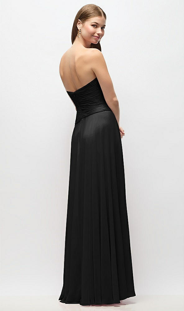 Back View - Black Strapless Chiffon Maxi Dress with Asymmetrical Ruched Drop Waist