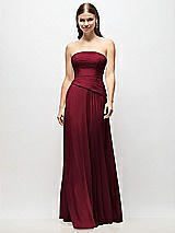 Front View Thumbnail - Burgundy Strapless Chiffon Maxi Dress with Asymmetrical Ruched Drop Waist