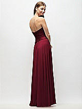 Rear View Thumbnail - Burgundy Strapless Chiffon Maxi Dress with Asymmetrical Ruched Drop Waist