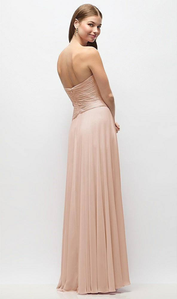 Back View - Cameo Strapless Chiffon Maxi Dress with Asymmetrical Ruched Drop Waist