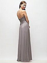 Rear View Thumbnail - Cashmere Gray Strapless Chiffon Maxi Dress with Asymmetrical Ruched Drop Waist