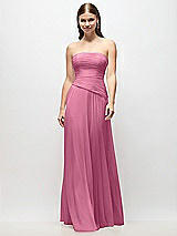 Front View Thumbnail - Orchid Pink Strapless Chiffon Maxi Dress with Asymmetrical Ruched Drop Waist