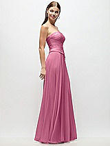 Side View Thumbnail - Orchid Pink Strapless Chiffon Maxi Dress with Asymmetrical Ruched Drop Waist