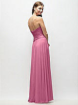 Rear View Thumbnail - Orchid Pink Strapless Chiffon Maxi Dress with Asymmetrical Ruched Drop Waist