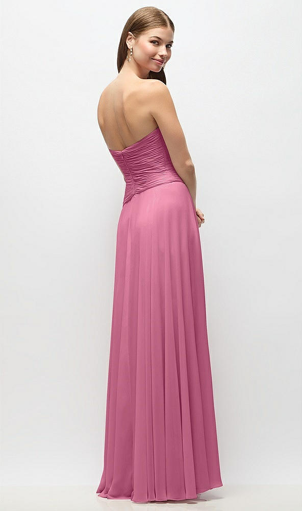 Back View - Orchid Pink Strapless Chiffon Maxi Dress with Asymmetrical Ruched Drop Waist