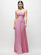 Front View Thumbnail - Powder Pink Strapless Chiffon Maxi Dress with Asymmetrical Ruched Drop Waist