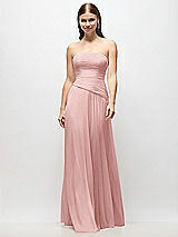 Front View Thumbnail - Rose Strapless Chiffon Maxi Dress with Asymmetrical Ruched Drop Waist