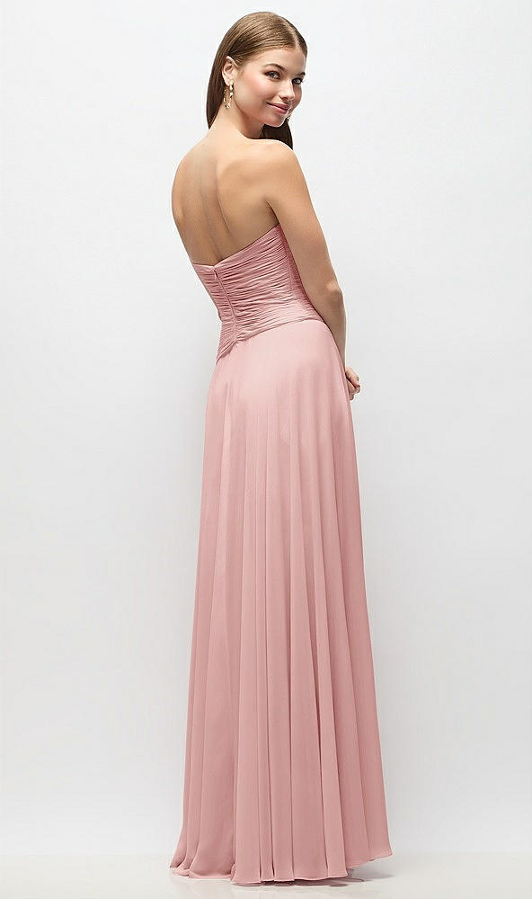 Back View - Rose Strapless Chiffon Maxi Dress with Asymmetrical Ruched Drop Waist