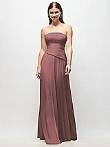 Front View Thumbnail - Rosewood Strapless Chiffon Maxi Dress with Asymmetrical Ruched Drop Waist