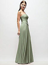 Side View Thumbnail - Sage Strapless Chiffon Maxi Dress with Asymmetrical Ruched Drop Waist