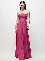 Front View Thumbnail - Tea Rose Strapless Chiffon Maxi Dress with Asymmetrical Ruched Drop Waist